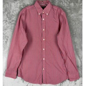 Banana Republic Mens Tailored Slim Fit Red Blue Plaid Button Down Shirt Sz M